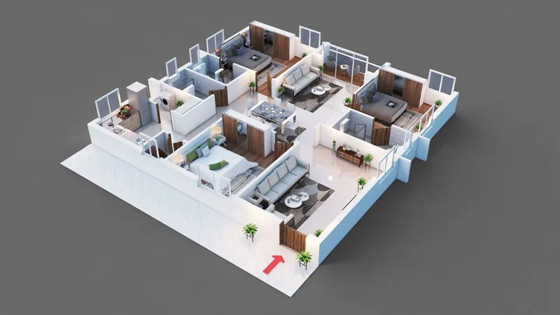 3 BHK 2 bathroom floor plan layout for Purva Codename Futura apartments in Panathur Bangalore