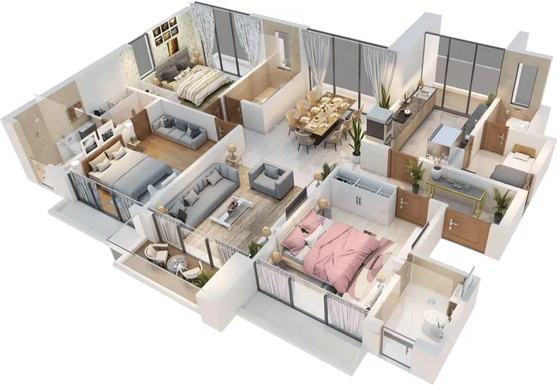 3 BHK 3 bathroom premium floor plan layout for Purva Codename Futura East Bangalore